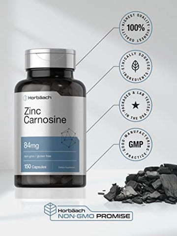 Suplemento de Zinco Carnosina | 84mg por Cápsula | 150 Unidades | Não-OGM - Horbäach