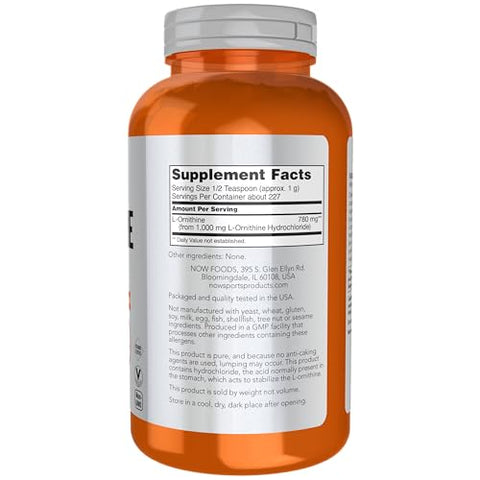 Sports Nutrition – Pó de L-Ornitina para Metabolismo Proteico e Desintoxicação de Ureia – Aminoácidos, 8-Ounce (227g) - NOW Foods