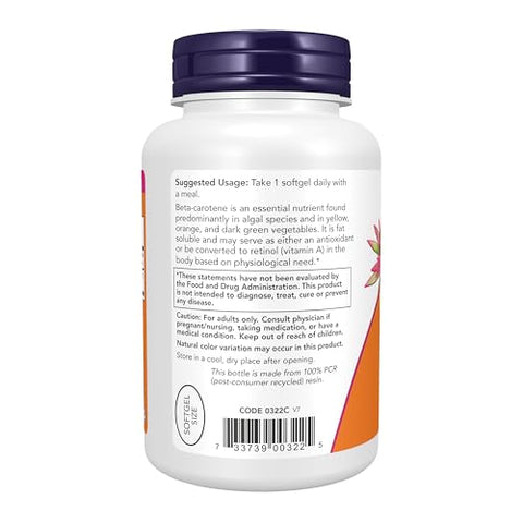Suplementos, Beta Caroteno Natural 25.000 UI, Nutrição Essencial, 180 Softgels - NOW Foods