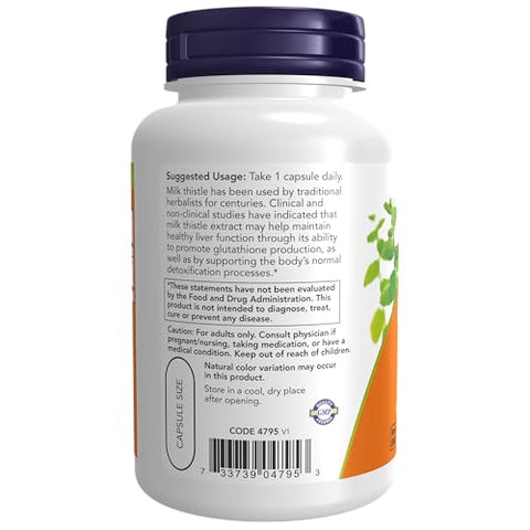 Extrato de Cardo Mariano 750 mg Silimarina (600 mg), Máxima Potência – 90 Cápsulas Vegetais - NOW Foods
