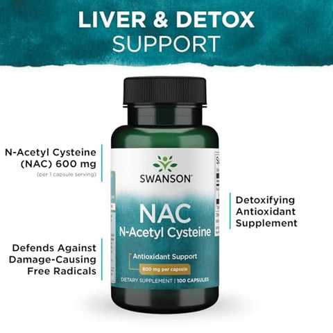 NAC N-Acetyl Cysteine 600 mg – 100 Cápsulas | Antioxidante e Suporte à Saúde Celular (2 Pacotes) - Swanson