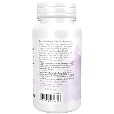 Solutions, Resgate de Hidratação com Ácido Hialurônico Hyabest®: Mantém a Pele com Aparência Jovem*, Suporta a Hidratação Saudável da Pele*, 60 Cápsulas Vegetais - NOW Foods