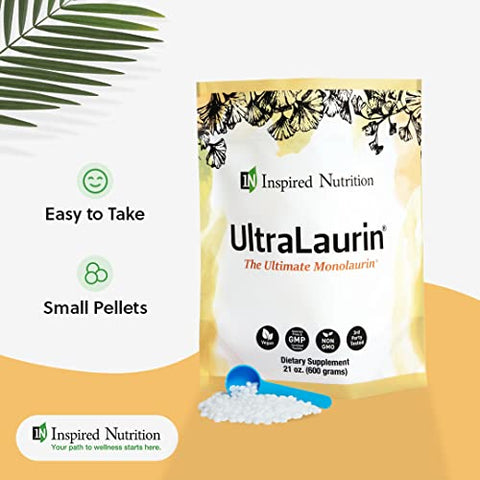 Inspired Nutrition - UltraLaurin ® – Monolaurin Pellets 21oz (600g) – 200 Porções, 3000 mg Cada – Suporte Imunológico e Saúde Intestinal