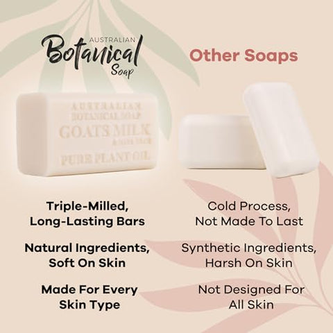 Australian Botanical Soap - Sabonete Botânico Australiano – Barras de Sabonete de Leite de Cabra com Soja – Triplo Moído, Duradouro, Base de Sabonete Natural, Óleo de Plantas Puro – Mulheres