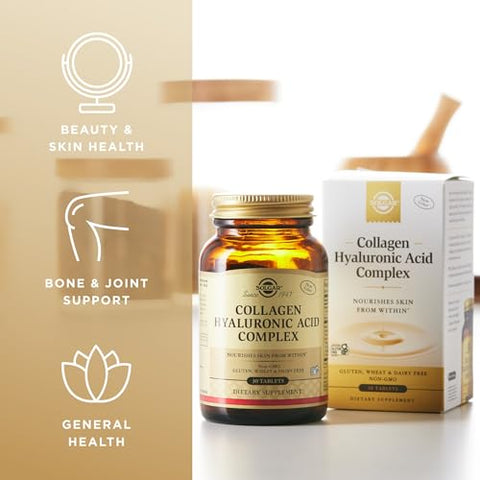 SOLGAR - Solgar Collagen Hyaluronic Acid Complex – 30 Comprimidos, Embalagem com 2 – Sem OGM, Sem Glúten, Sem Lactose – 60 Porções Totais