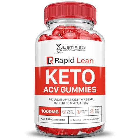 Justified Laboratories - (2 Pacotes) Gomas Rapid Lean Keto ACV Fórmula Avançada 1000MG Rapid Lean Keto Gomas Vinagre de Maçã Formulado com Romã e Beterraba em Pó B12 Vegano Não GMO 120 Gomas