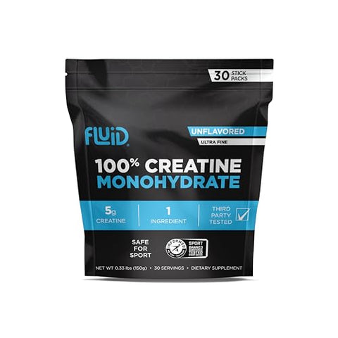 Creatina Monohidratada Ultrafina Micronizada 100%%, Certificada Informed Sport, Segura para Atletas, Porção de 5g (30 Porções Individuais) - Fluid