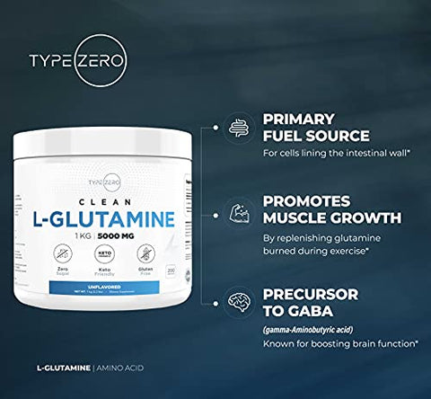 L Glutamine em Pó 5000mg – Suplemento para Saúde Intestinal – Suporte para Revestimento Gastrointestinal – Embalagem de 6 Meses - Type Zero