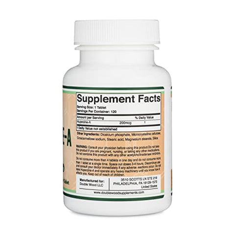 Double Wood Supplements - Huperzine A 200mcg (Testado por Terceiros) Não-OGM, Sem Glúten, 120 Comprimidos, Suplemento Cerebral para Promover a Acetilcolina (Inibidor da Acetilcolinesterase) – Suporta Memória e Foco