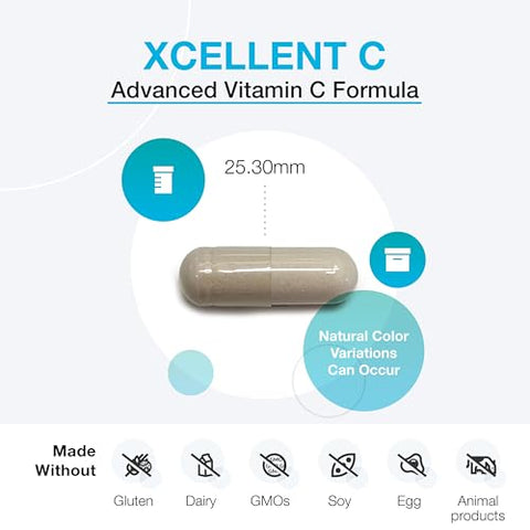 Xcellent C – Suplemento de Vitamina C de Alta Dose com BioPerine para Absorção Aprimorada – Vitamina C Tamponada para Minimizar Desconforto Gastrointestinal – Suplemento Antioxidante de Suporte Imunológico - XYMOGEN