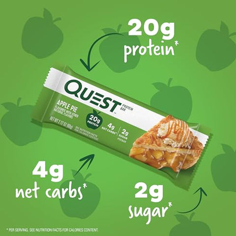 Barra de Proteína Quest Nutrition Apple Pie, 20g Proteína, 4g Carboidratos Líquidos, 2g Açúcar, Sem Glúten, Amigável à Dieta Keto, 12 Unidades
