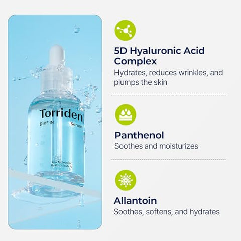 DIVE-IN Serum de Ácido Hialurônico de Baixo Peso Molecular, 50ml | Serum Facial Sem Fragrância para Pele Seca, Desidratada, Oleosa | Cuidados com a Pele Coreanos Veganos, Limpos e Livres de Crueldade - Torriden