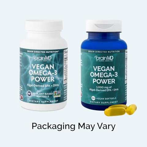 Dr Amen Ômega-3 Vegano em Cápsulas – 60 Softgels à Base de Plantas – 1.100 mg de EPA - BRAINMD