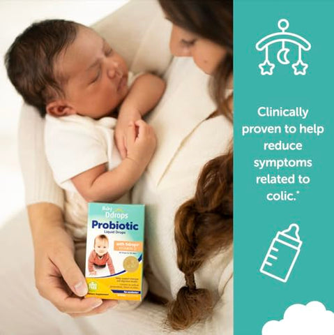 Baby Probiótico com Vitamina D, 60 Gotas – Alívio dos Sintomas de Cólica para Recém-Nascidos e Bebês – Fácil de Usar, Apenas Uma Gota Diária, Sem Açúcar, Não-OGM, Amigo das Alergias - Ddrops