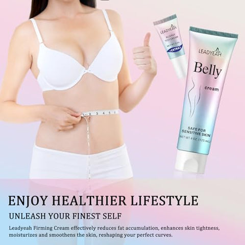 Leadyeah - Creme Firmador B Flat Belly – Hidratante, Tonificante, Firmador para Barriga, Coxas e Glúteos, Loção Corporal com Hibisco e Mel para Mulheres e Homens, 125,5 ml