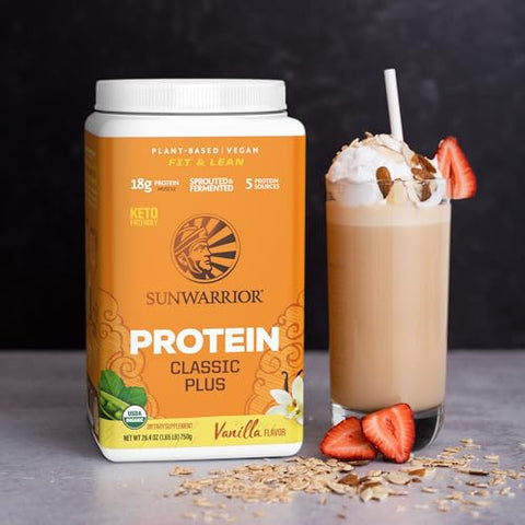 Proteína Orgânica Vegana em Pó à Base de Plantas | 5 Superfoods Quinoa Chia Seed Livre de Soja, Laticínios e Glúten | Livre de Sintéticos e Não-OGM | Baunilha 30 Porções | Classic Plus - Sunwarrior