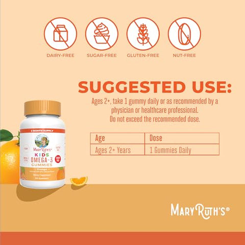 Gomas Veganas de Ômega 3 para Crianças 2, Suprimento de 2 Meses, Sem Açúcar, Suplemento de Ômega 3 com Vitamina C, Óleo de Linhaça, Suporte Imunológico, Nutriente Essencial ALA, Sem Peixe - MaryRuth Organics