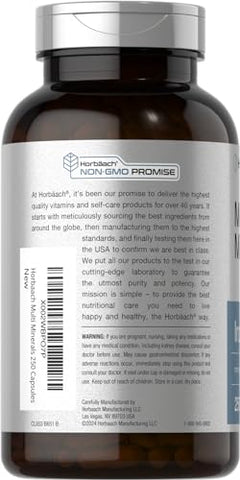 Multi Minerais | 250 Cápsulas | Sem Ferro | Complexo Mineral Diário para Homens e Mulheres | Não-OGM - Horbäach