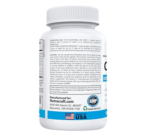 Nutracraft - ColonClean #1 Desintoxicação e Alívio da Prisão de Ventre | Sene, Cáscara Sagrada, Psyllium, MCT, Aloe e Probióticos | 30 Cápsulas