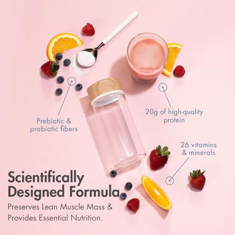 Biocare - Bebida Nutricional para Usuários de GLP-1, Pó Dietético com 20g de Proteína Essencial, 26 Vitaminas/Minerais, Alivia Náuseas, Inchaço, Prisão de Ventre, Morangos