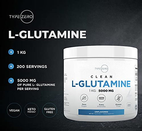 L Glutamine em Pó 5000mg – Suplemento para Saúde Intestinal – Suporte para Revestimento Gastrointestinal – Embalagem de 6 Meses - Type Zero