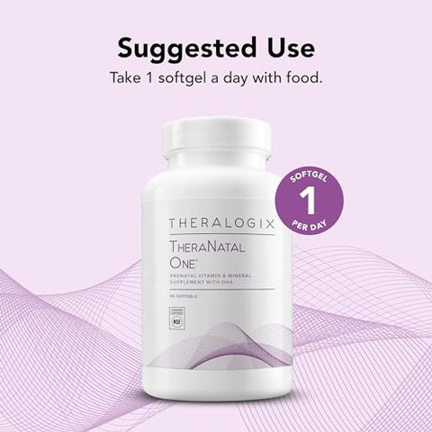 TheraNatal One – Vitaminas Pré-Natais com DHA, Vitamina D3, Ácido Fólico Metilado e Ferro – 90 Dias de Suprimento - Theralogix