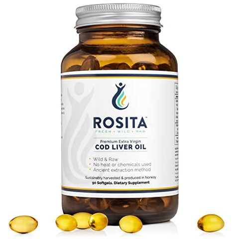 Rosita Real Foods - Óleo de Fígado de Bacalhau Extra Virgem Rosita – Cápsulas Softgels 100% Puro e Natural – Alta Qualidade – 120 Cápsulas