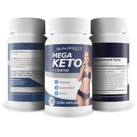 Mega Keto Diet Ally - Mega Keto Diet Cleanse – Reduza o Inchaço Abdominal – Elimine Carboidratos para Apoiar a Limpeza da Cetose – Suporte Digestivo Cetogênico – Limpeza Corporal
