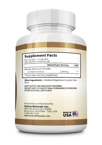 Activa Naturals - Suplemento de Cogumelo Maitake – 120 Cápsulas Vegetais com Cogumelos Grifola Frondosa
