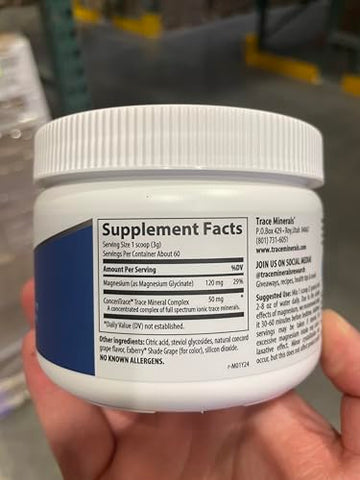Pó de Magnésio Glicinato | Suplemento Diário de Magnésio 120 mg | Sabor Natural de Uva | Mistura para Bebida | Fornecimento de 30 Dias - Trace Minerals
