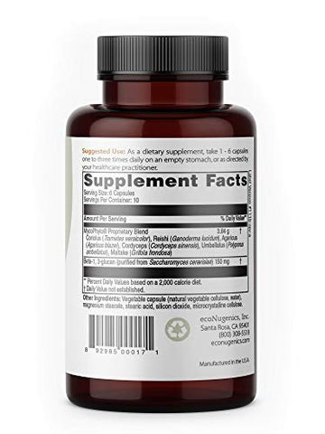 Complexo MycoPhyto – 60 Cápsulas – Suporte ao Sistema Imunológico com Mistura de Cogumelos Reishi, Turkey Tail, Cordyceps, Maitake, Agaricus, Umbellatus – Cardio, Fígado - EcoNugenics