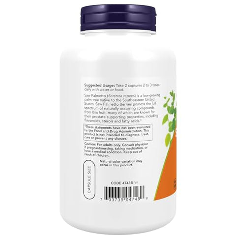 Suplementos, Bagas de Saw Palmetto (Serenoa repens) 550 mg, Saúde Masculina, 250 Cápsulas Vegetais - NOW Foods