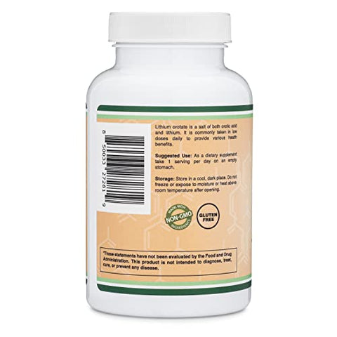 Double Wood Supplements - Lítio Orotate 5mg, 210 Cápsulas (Testado por Terceiros, Vegano, Não-OGM) para uma Mente Mais Calma, Humor Mais Equilibrado e Melhor Descanso à Noite –