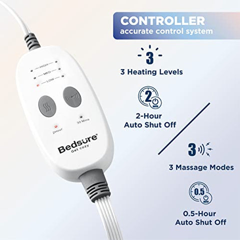 Aquecedor de Costas Bedsure para Pescoço e Ombros, Almofada Ponderada com Massagem e Vibração, Almofada Elétrica com 3 Níveis de Aquecimento