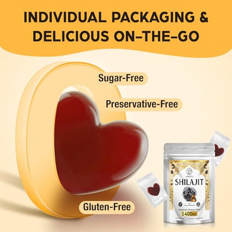 ORBILIVE - Gummies Orgânicos de Shilajit Puro do Himalaia com Ashwagandha – 1400 MG, 85 Minerais Traços – Marca: Himalayan Shilajit para Homens