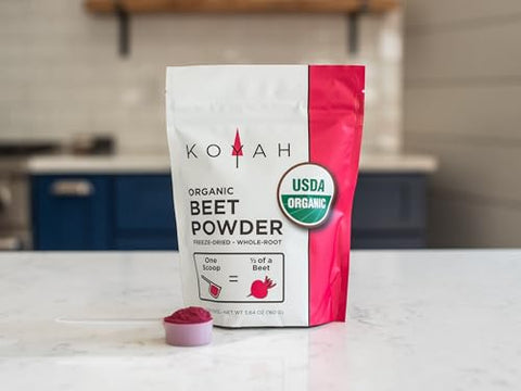 Pó de Beterraba Orgânica Cultivada nos EUA (1 Porção = 1/2 Beterraba): 30 Porções, Beterraba Liofilizada, Pó de Raiz Inteira, Adicione à Água, Suco ou Smoothies - KOYAH