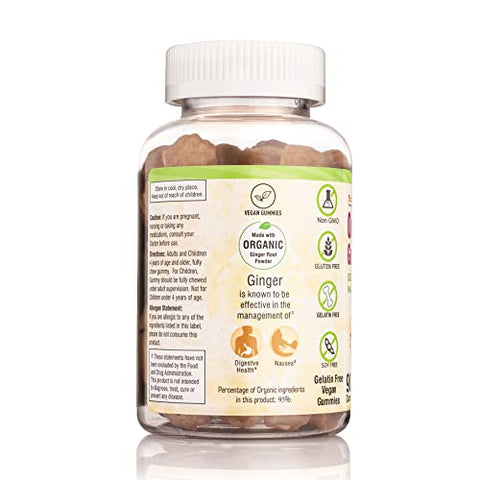 Pharmvista - Gengibre Orgânico USDA 200mg 90 Unidades para Controle de Náuseas e Saúde Digestiva – Marca Gummies