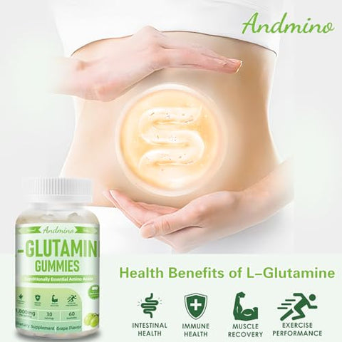 andmino - L-Glutamina Gummies 1000 mg com Trehalose – Suporte Intestinal e Reforço Imunológico