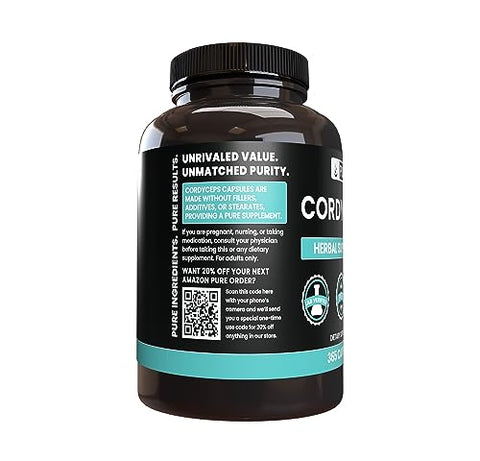 PURE ORIGINAL INGREDIENTS - Cordyceps Puros e Originais, Sem Preenchedores de Magnésio ou Arroz, 365 Cápsulas – Ingredientes Autênticos e de Qualidade