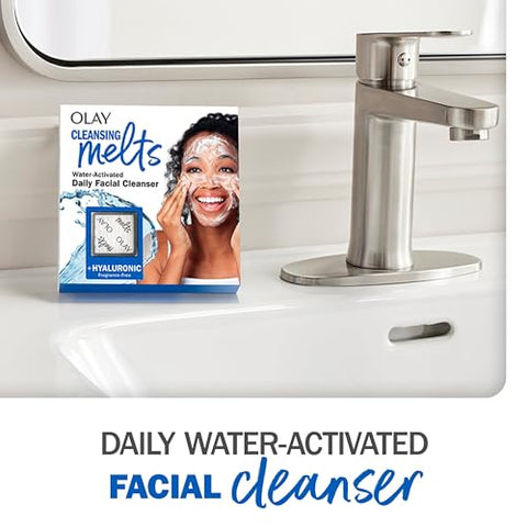 Cleansing Melts – Limpeza Facial com Ácido Hialurônico, 64 un. (2 x 32 un.), Sabonete Facial Ativado por Água, Limpa, Tonifica e Refresca a Pele - Olay
