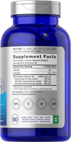 Óleo de Salmão Selvagem do Alasca Horbäach | 180 Cápsulas Softgel | Sem Glúten, Não-OGM | Alta Potência | Excelente Fonte de Ácidos Graxos Ômega-3 EPA e DHA