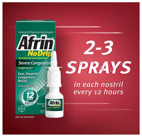 No Drip Alívio de Congestão Nasal Severa por 12 Horas Frasco Descongestionante Nasal, 19,8 ml (Pack com 2) - Afrin