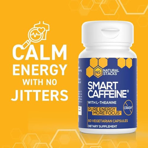 Comprimidos de L-Theanine e Cafeína 60ct – 200mg L-Theanine 100mg Cafeína – Energia Instantânea e Foco para Vida Escolar - NATURAL STACKS