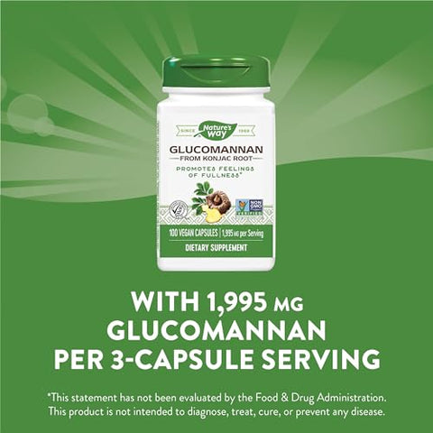 Nature's Way - Glucomannan Premium Herbal da Raiz de Konjac – 1.995 mg por porção, 100 Cápsulas Vegetais | Nature’s Way
