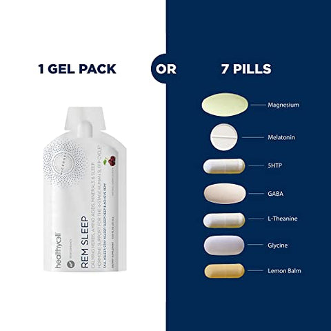 REM Sleep – Suplemento líquido em gel de força extra para auxiliar o sono em adultos – Durma profundamente com melatonina e melissa – 30 pacotes em gel - Healthycell