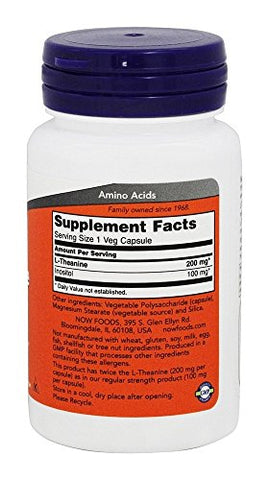 L-Theanine Suntheanine 200 mg – 60 Cápsulas Vegetais Pack de 3 | Aumente a Calma e o Foco | Marca de Confiança - NOW Foods