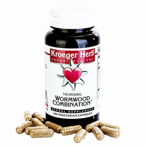 Kroeger Herb Products - Kroeger Herb Wormwood Combination – 700mg – Cápsulas Vegetarianas – 100 Caps | Pacote de (2) | Poderosa Combinação com Artemísia, Nozes Pretas, Quássia, Cravos e