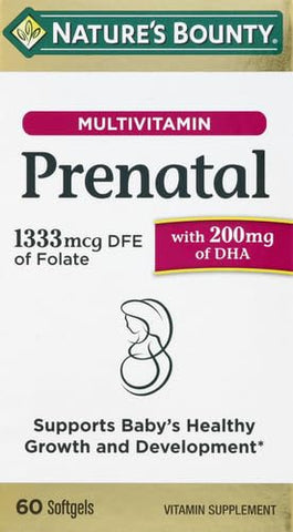 Nature's Bounty - Nature’s Bounty Prenatal Multivitamin – Suporte ao Crescimento e Desenvolvimento Saudável do Bebê, com 200mg de DHA, 60 Softgels