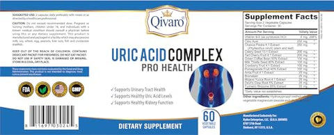 Qivaro - Uric Acid Pro – Suplemento Natural com Cranberry, Aipo, Cereja Azeda, Garra do Diabo e Extrato de Café Verde – 60 Cápsulas Vegetais