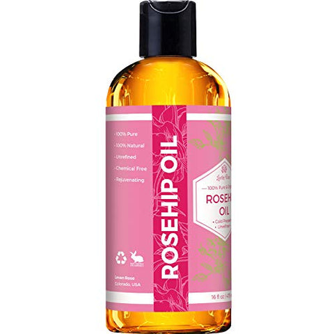 Óleo de Rosa Mosqueta Leven Rose 473 ml – Puro Óleo de Rosa Mosqueta para o Rosto – Óleo de Rosa Mosqueta prensado a frio e não refinado para o Corpo – Hidratante Noturno para Cabelo e Pele